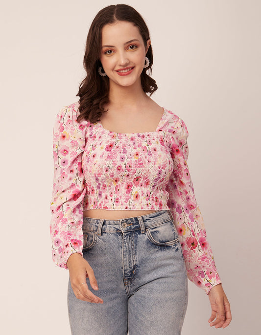 Printed Square Neck Smocked