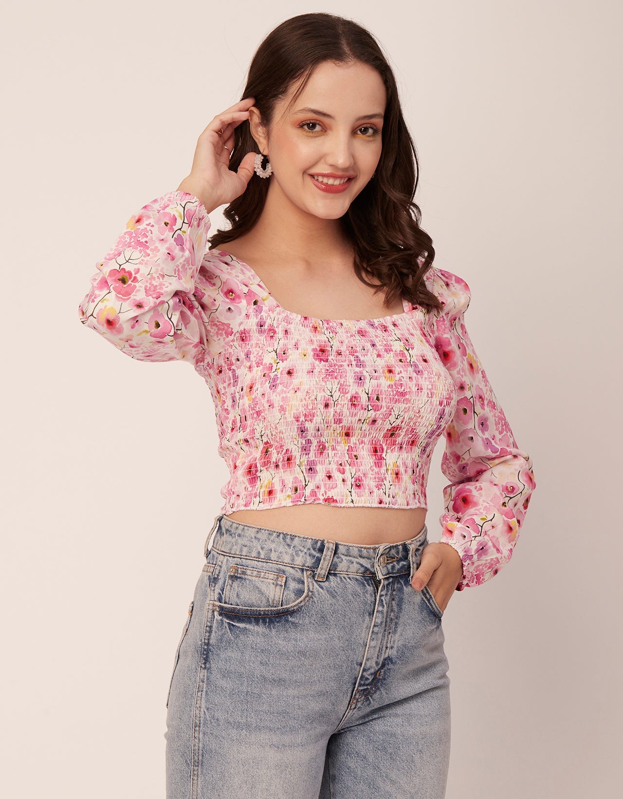 Printed Square Neck Smocked