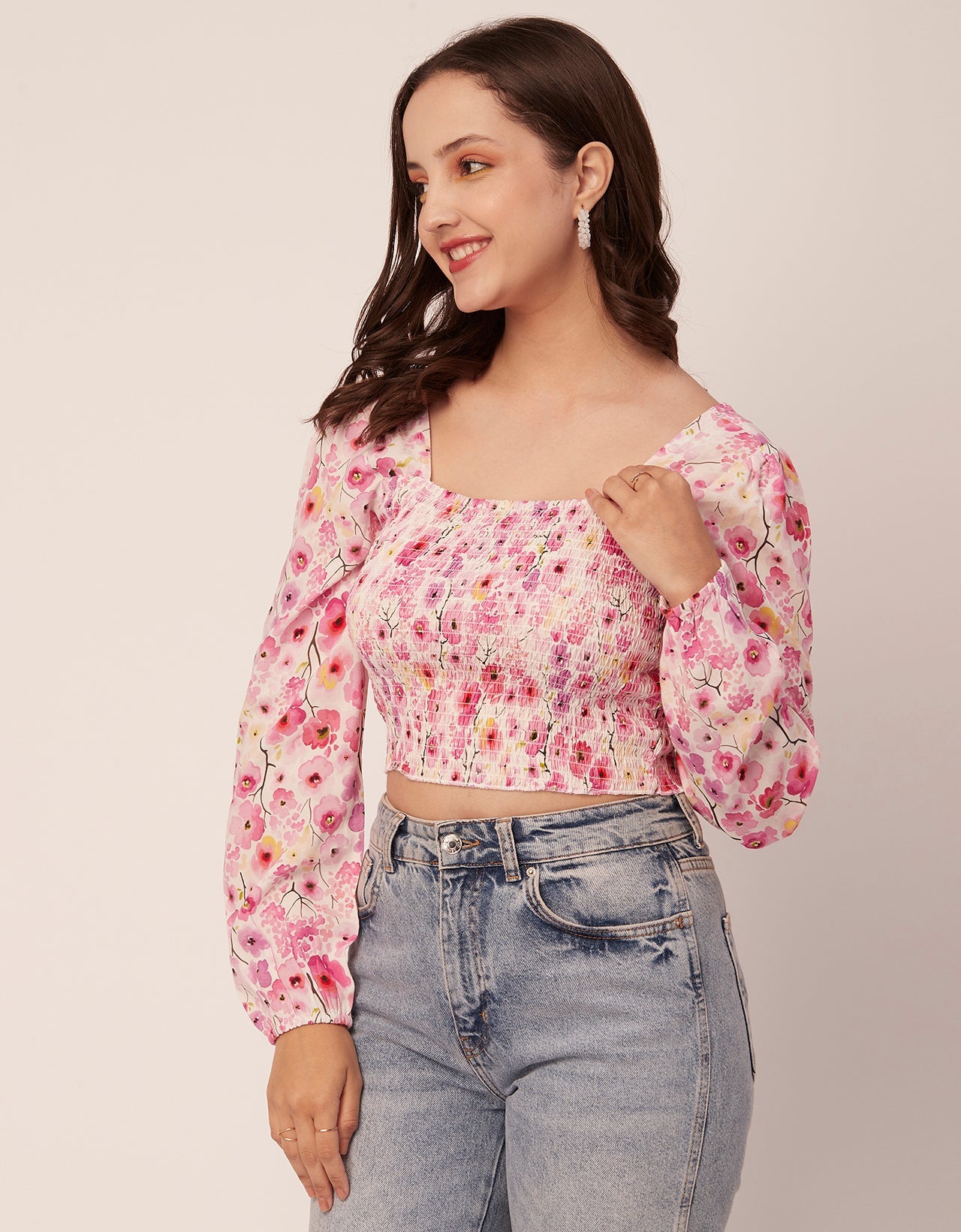 Printed Square Neck Smocked