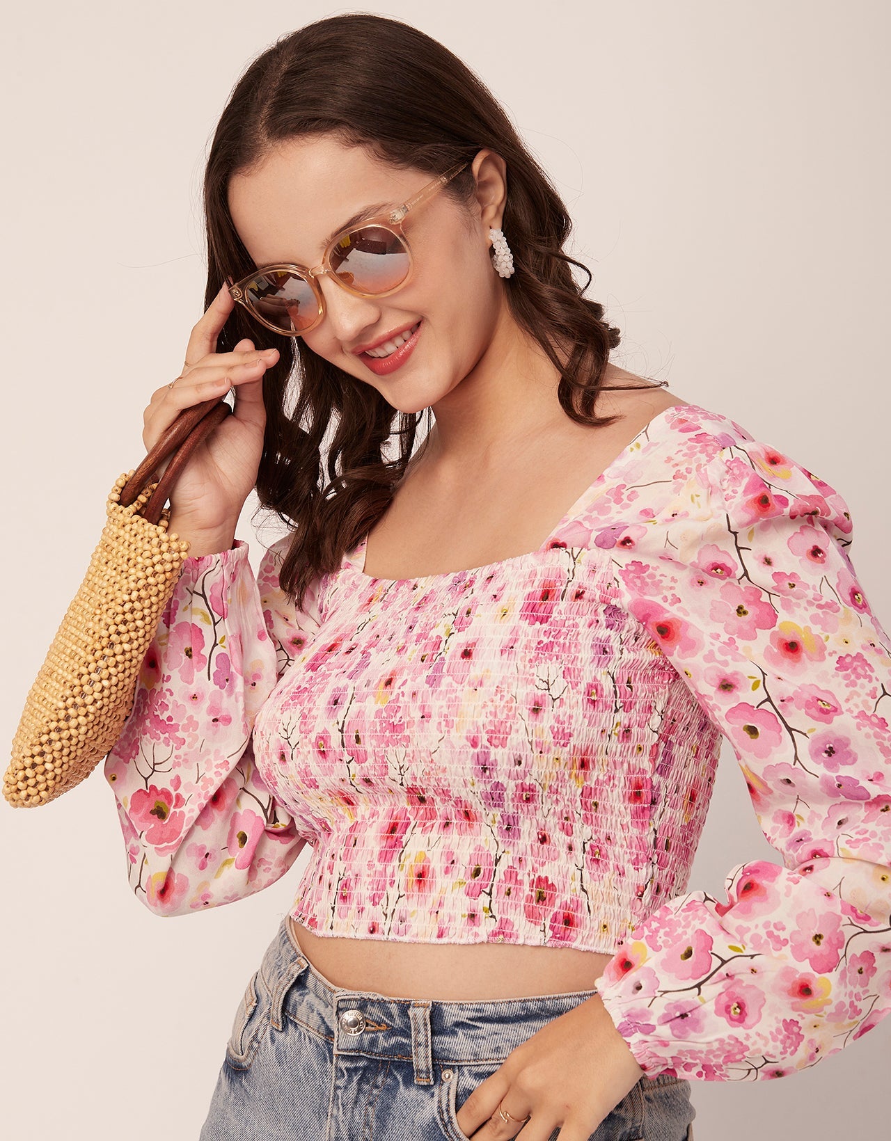 Printed Square Neck Smocked