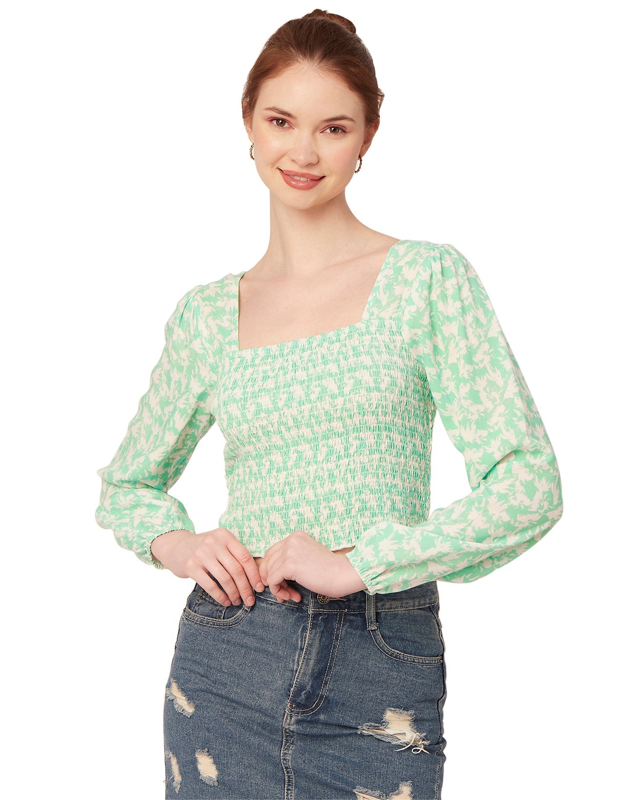 Printed Square Neck Smocked