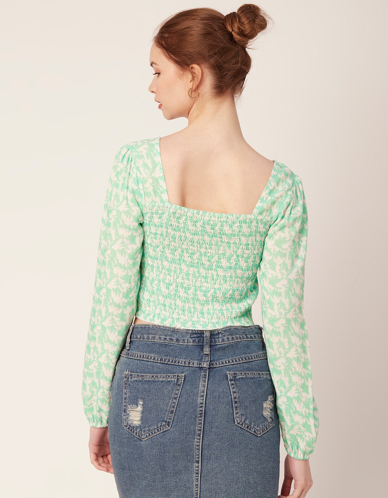 Printed Square Neck Smocked