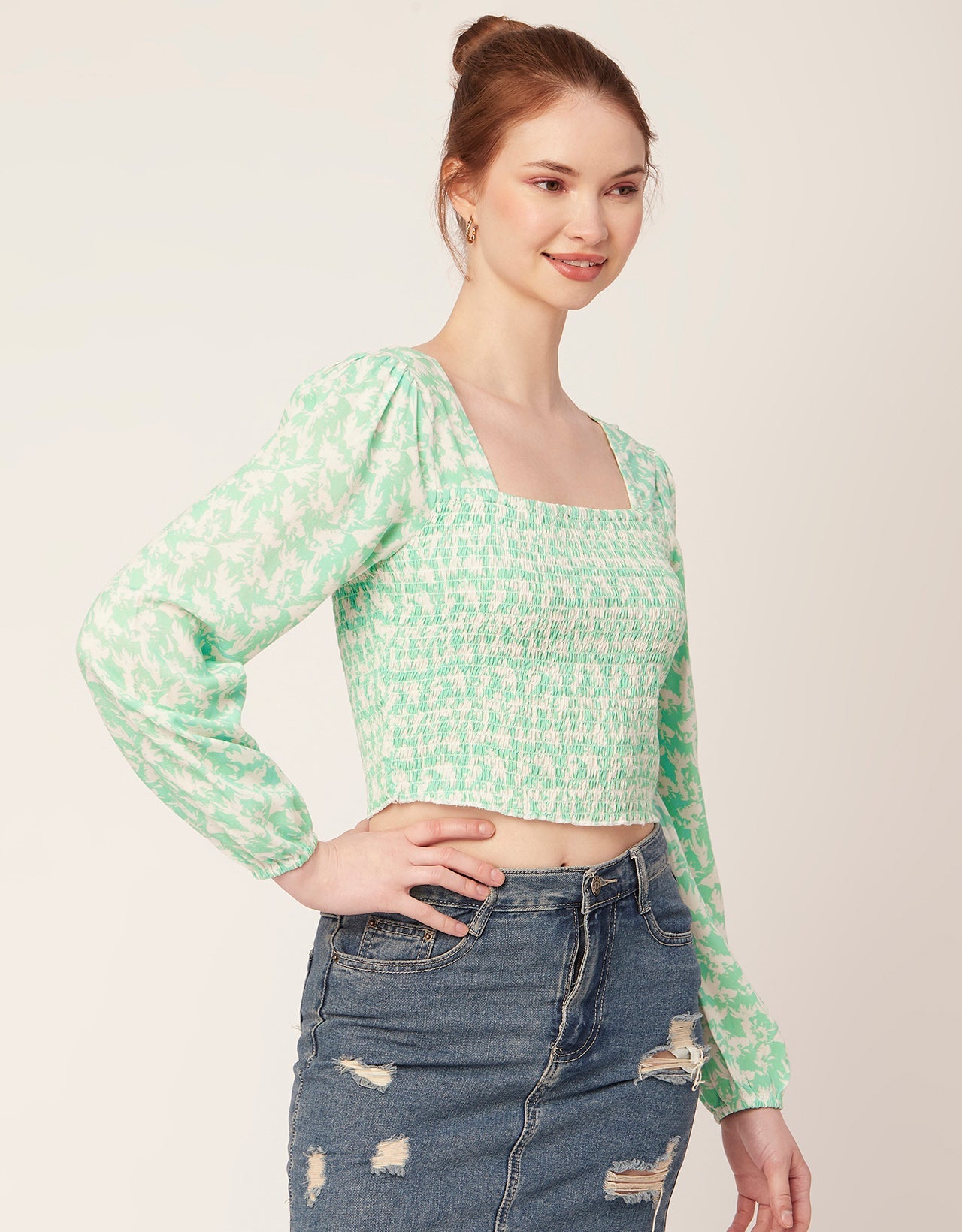 Printed Square Neck Smocked
