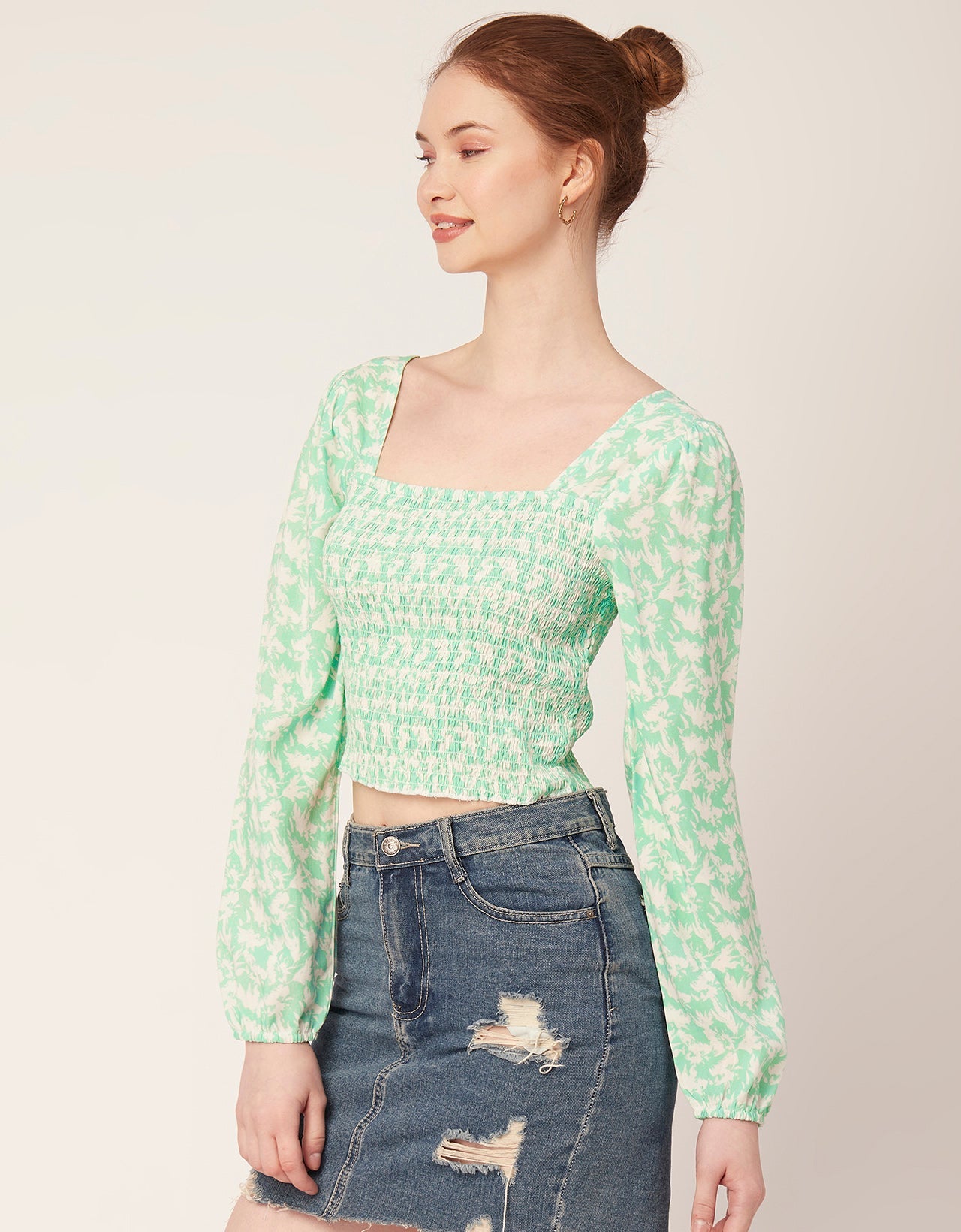 Printed Square Neck Smocked