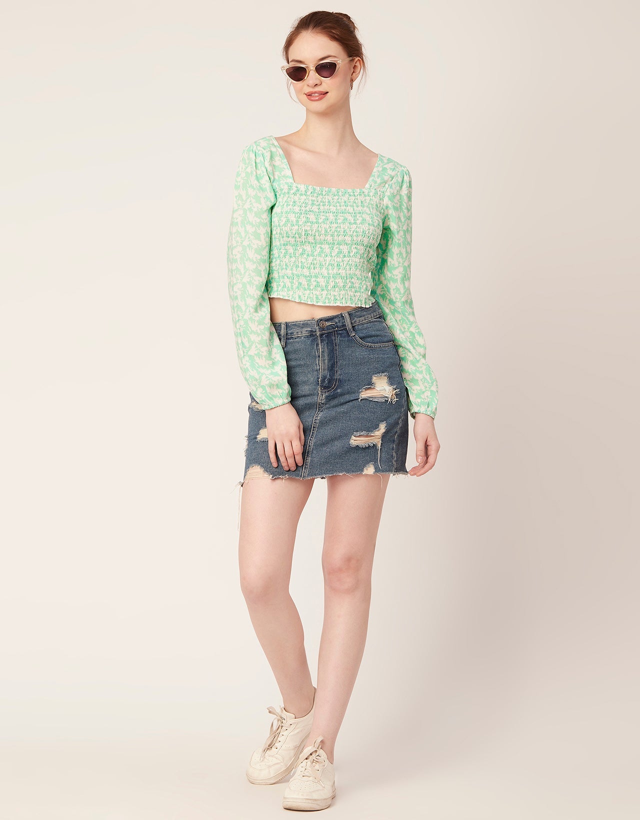 Printed Square Neck Smocked