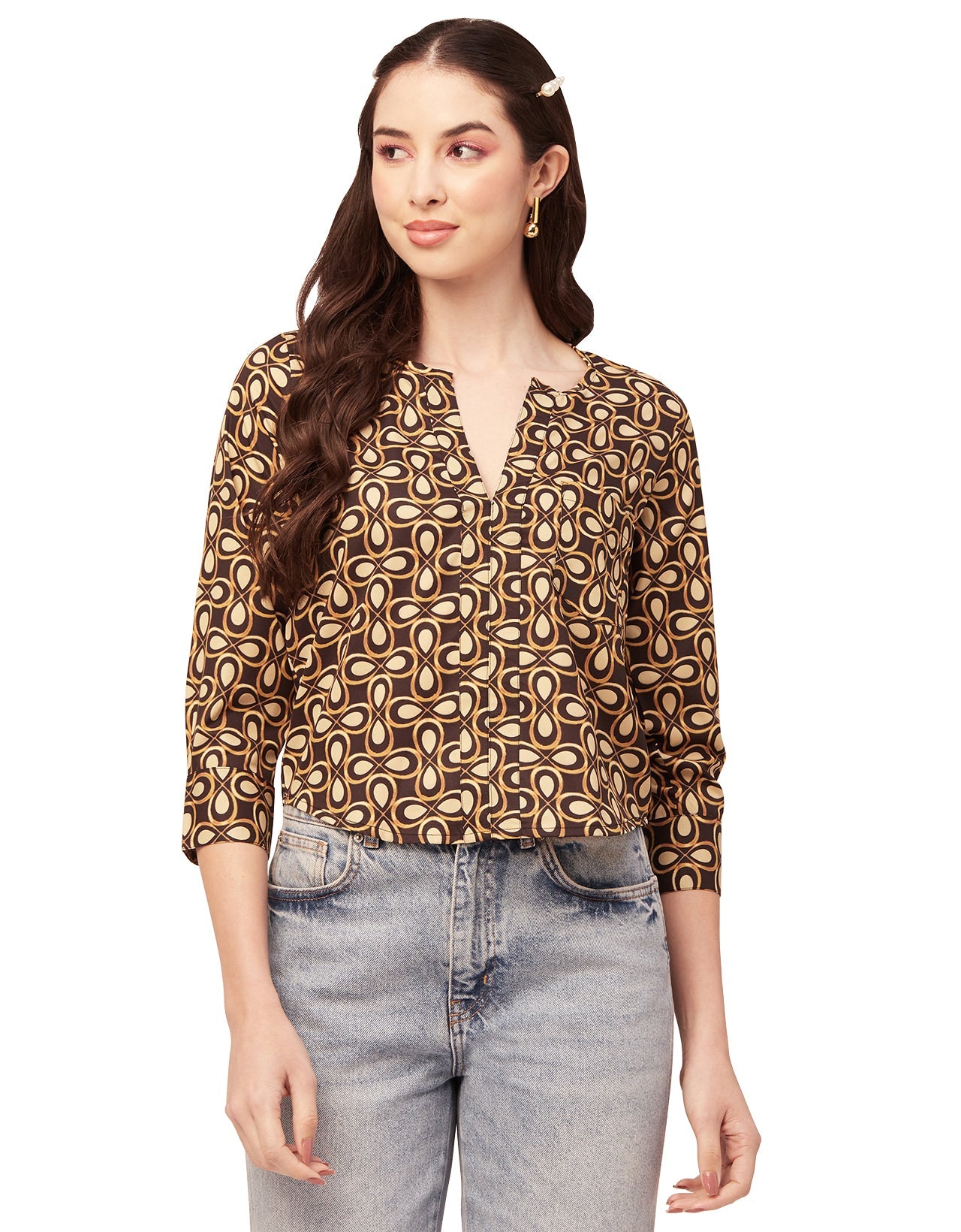 Printed V Neck Short Top