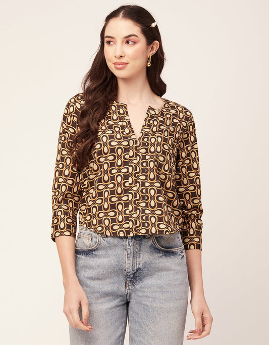 Printed V Neck Short Top