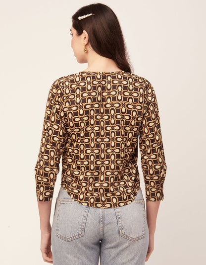 Printed V Neck Short Top