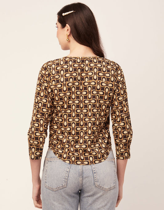 Printed V Neck Short Top