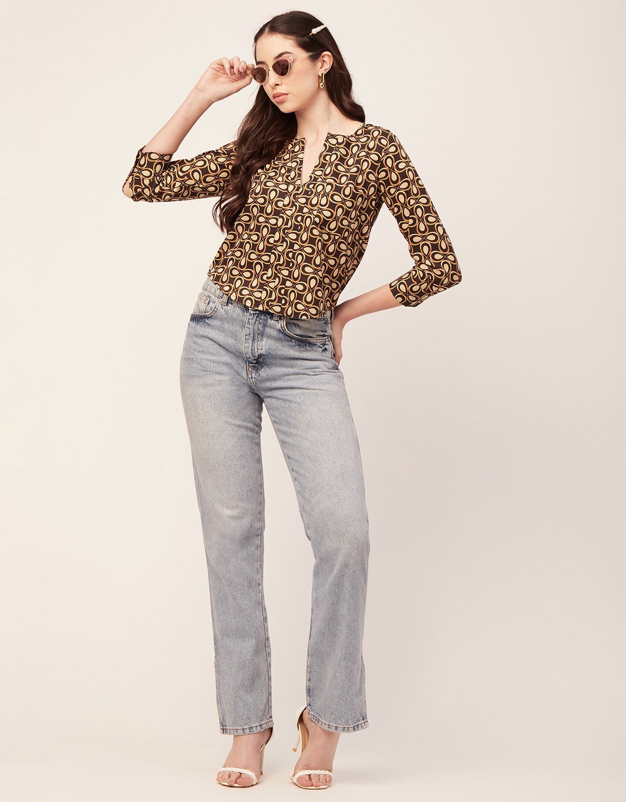 Printed V Neck Short Top