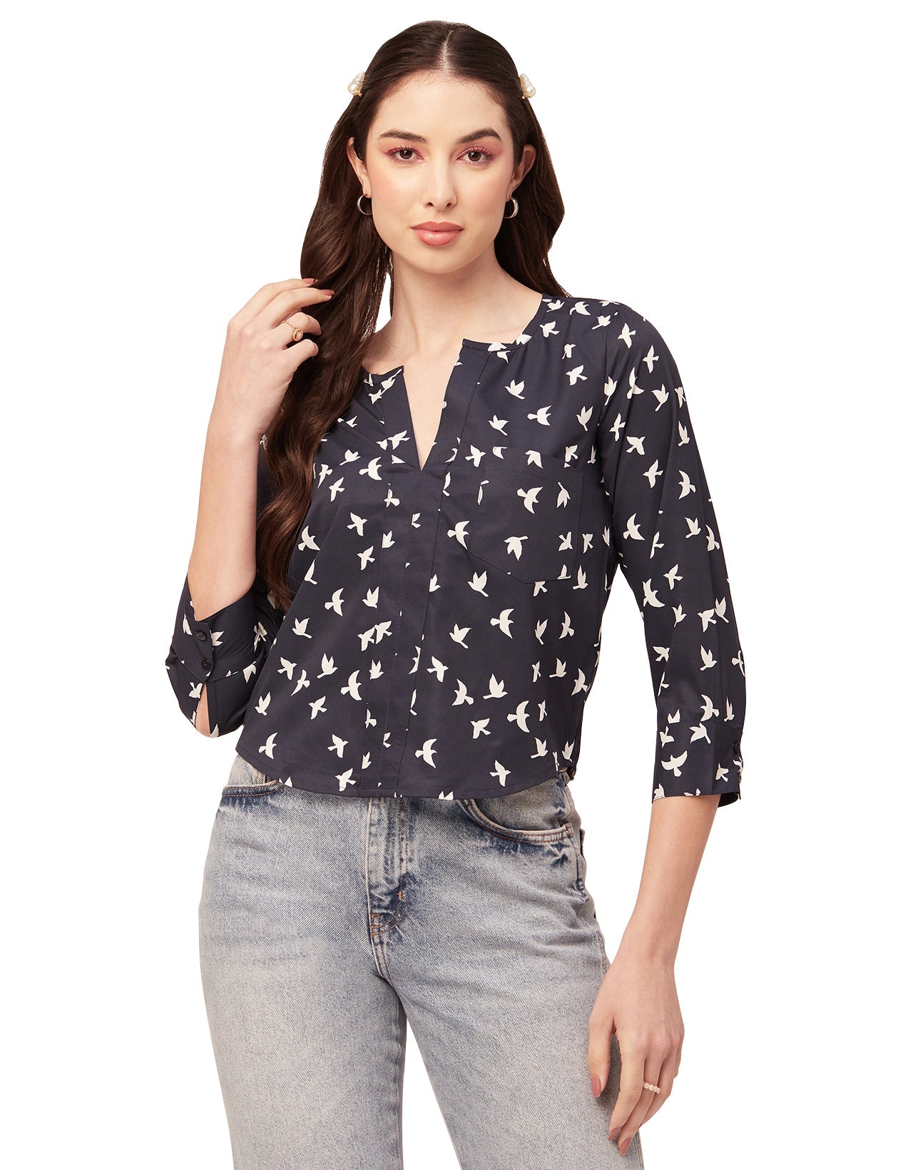 Printed V Neck Short Top
