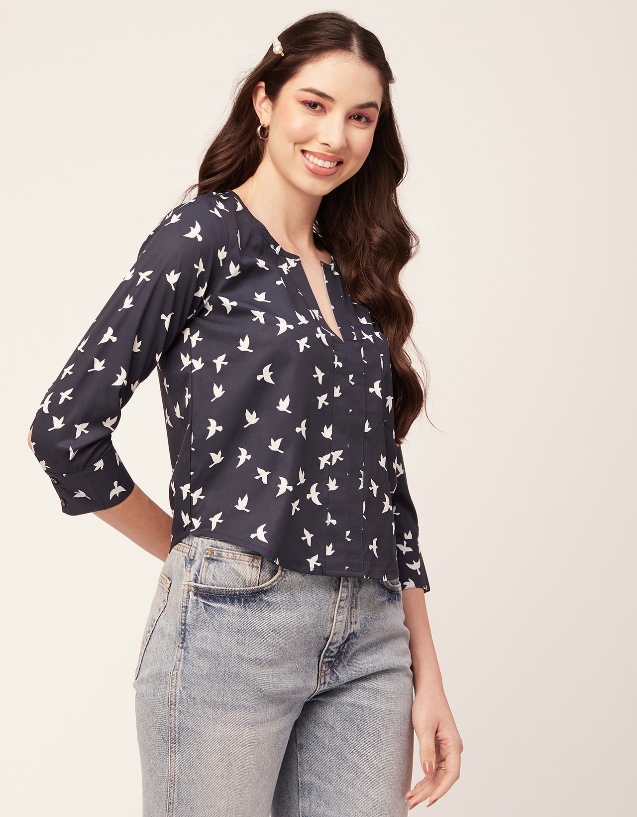 Printed V Neck Short Top