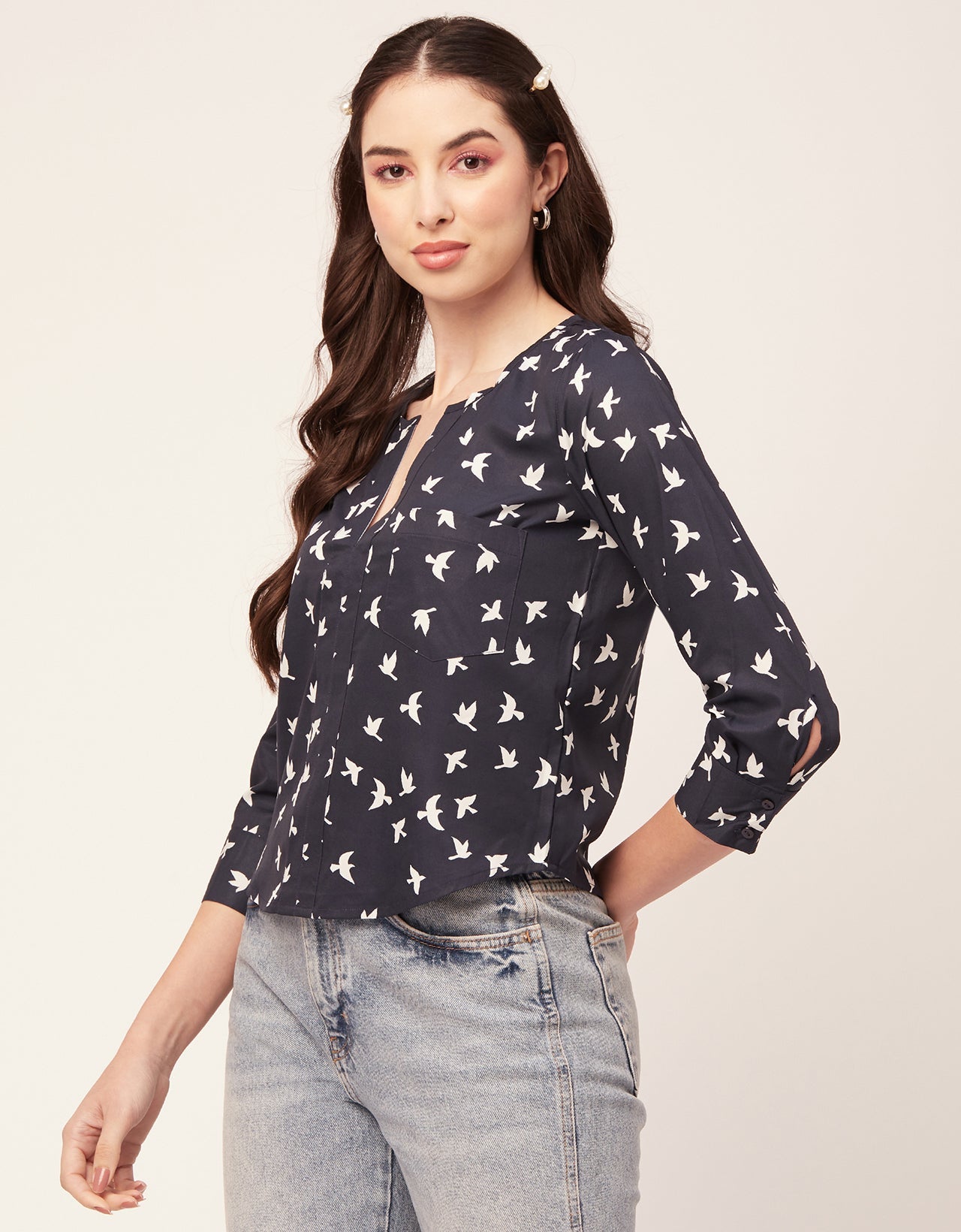 Printed V Neck Short Top