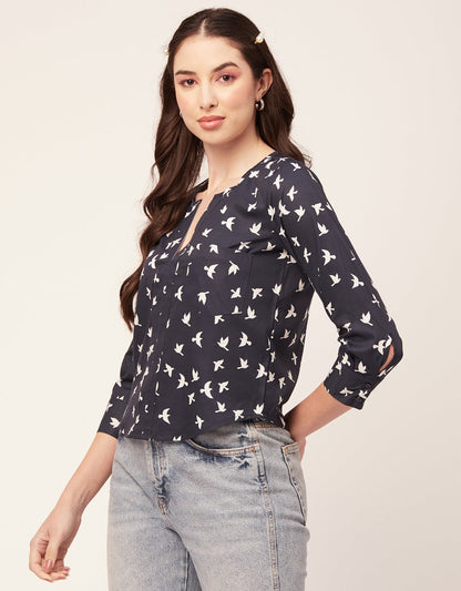 Printed V Neck Short Top
