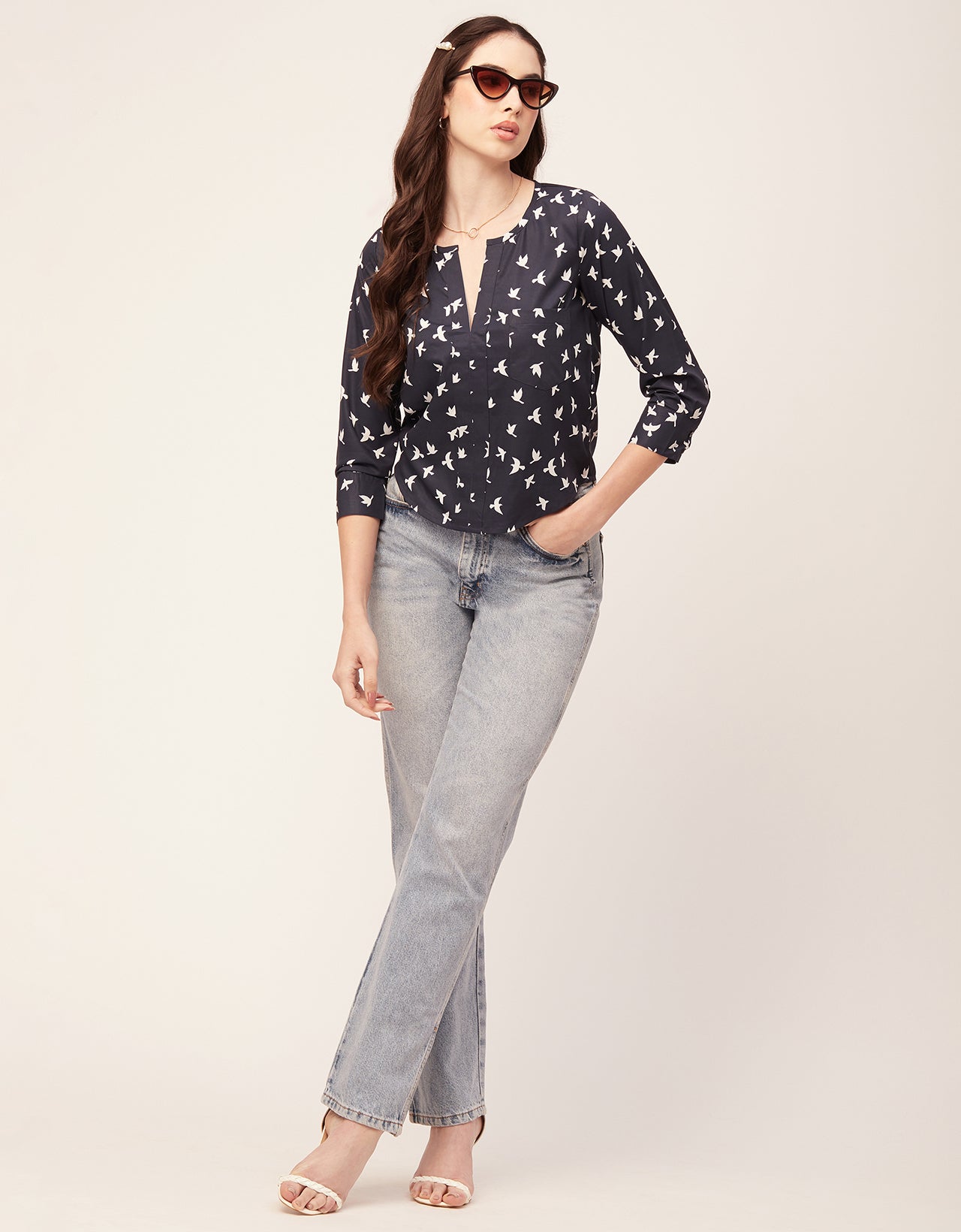 Printed V Neck Short Top