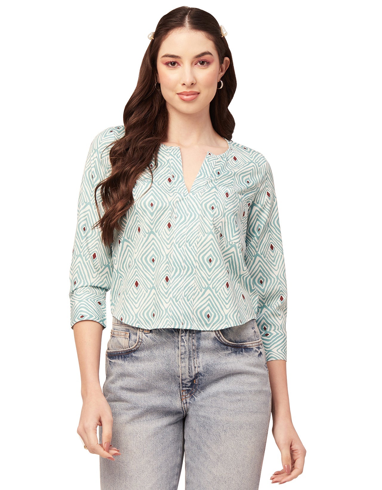 Printed V Neck Short Top