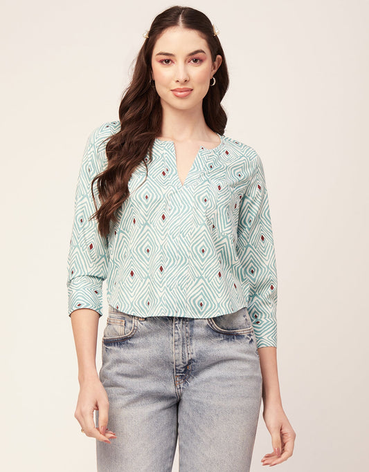 Printed V Neck Short Top