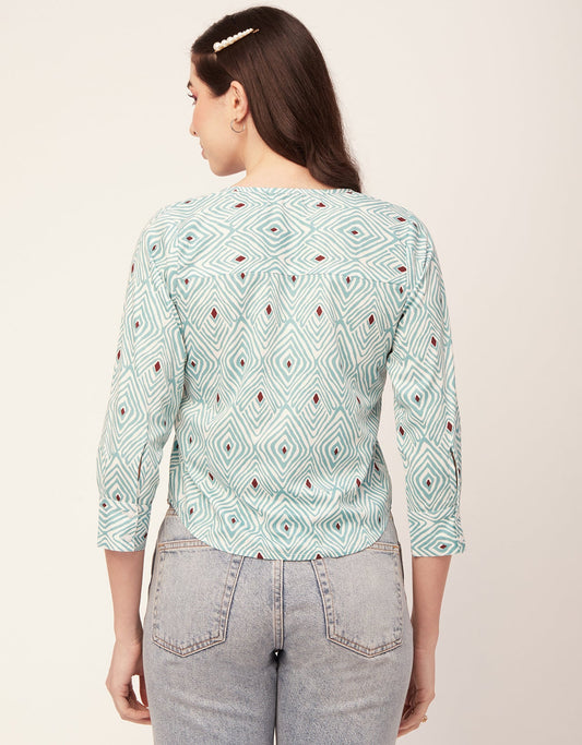 Printed V Neck Short Top
