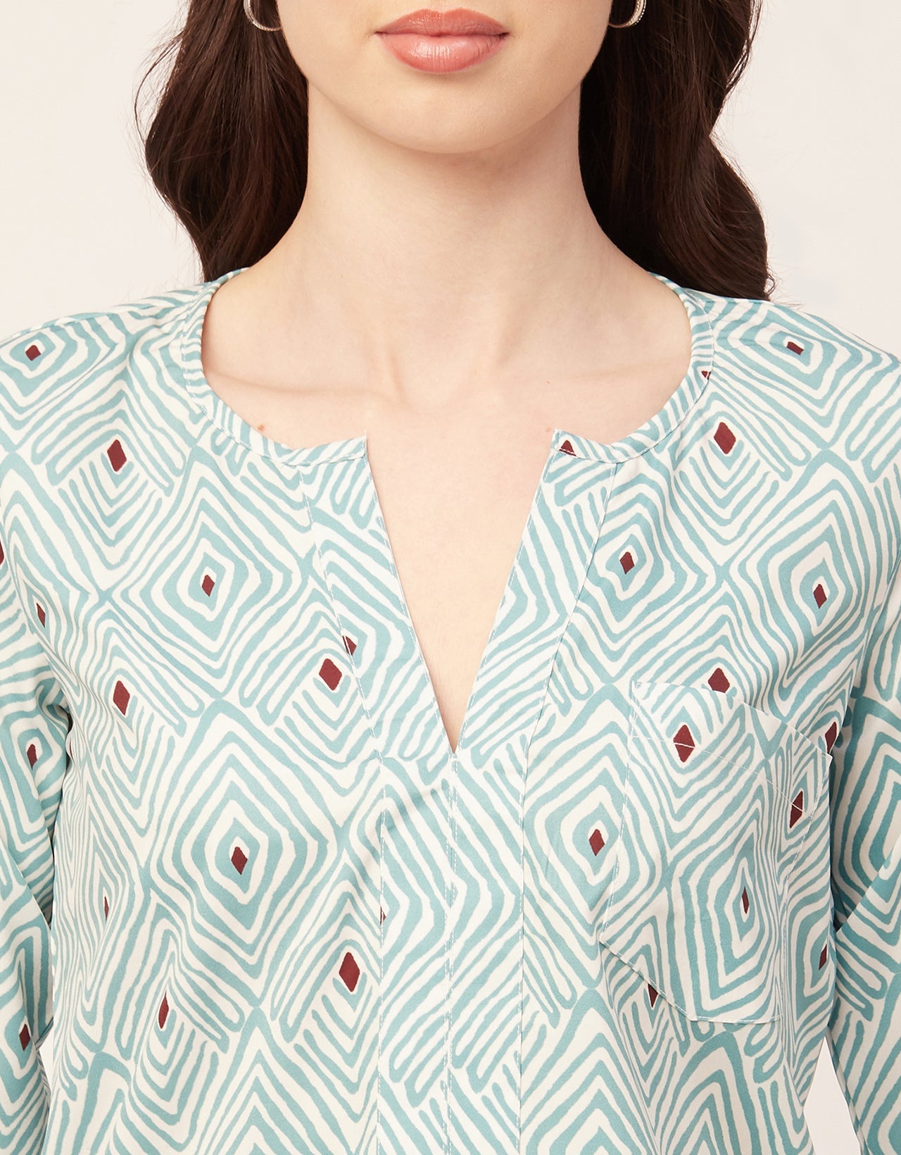 Printed V Neck Short Top