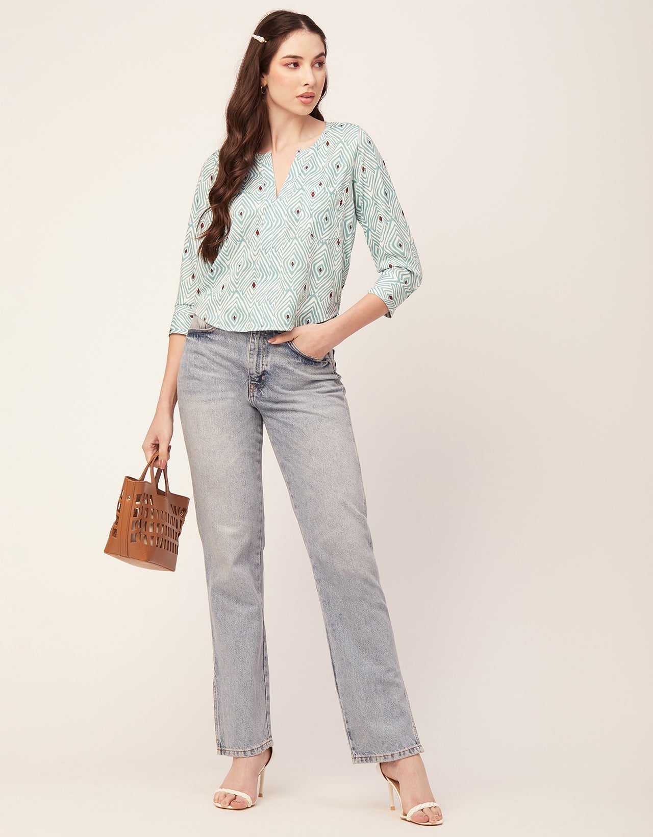 Printed V Neck Short Top