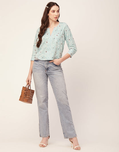 Printed V Neck Short Top