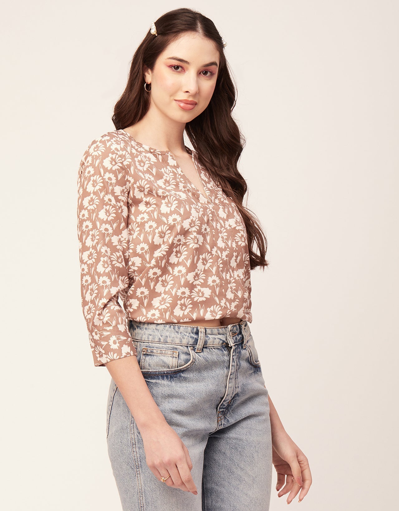 Printed V Neck Short Top
