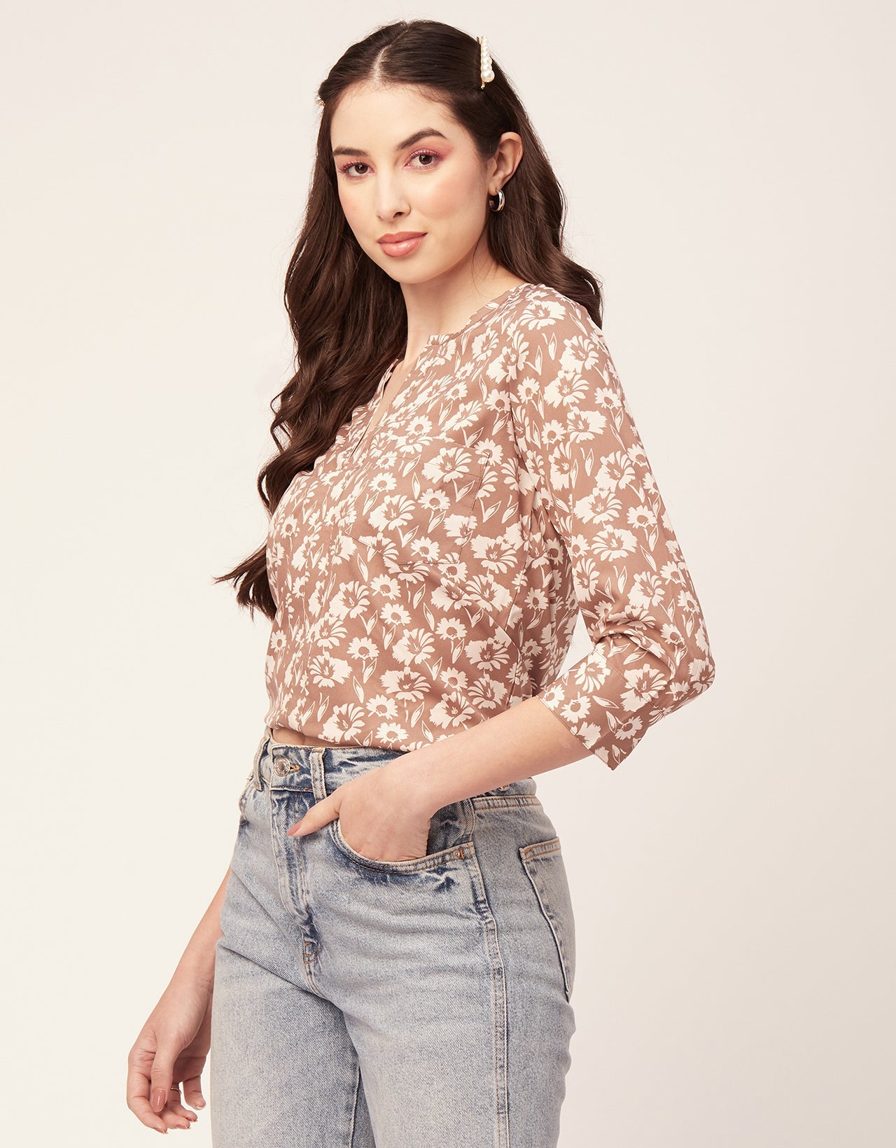 Printed V Neck Short Top