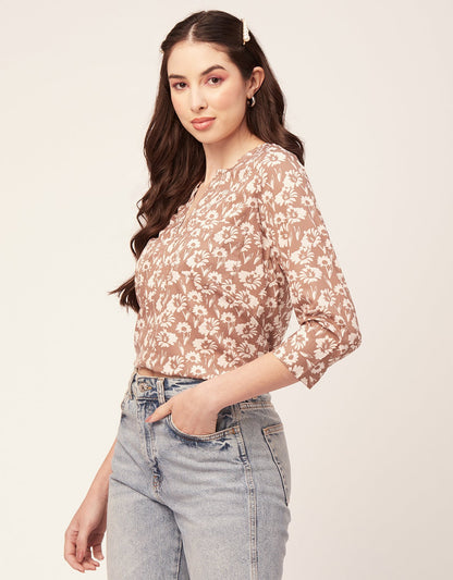 Printed V Neck Short Top