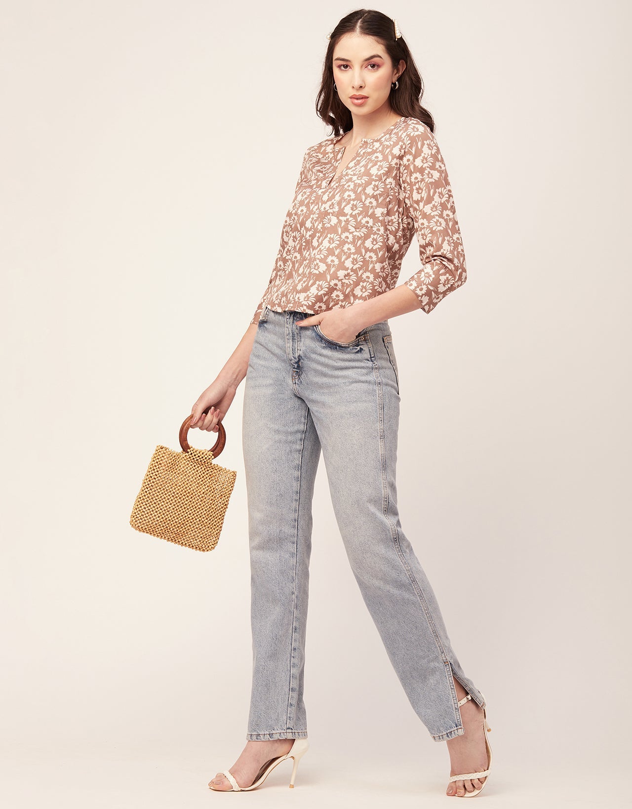 Printed V Neck Short Top