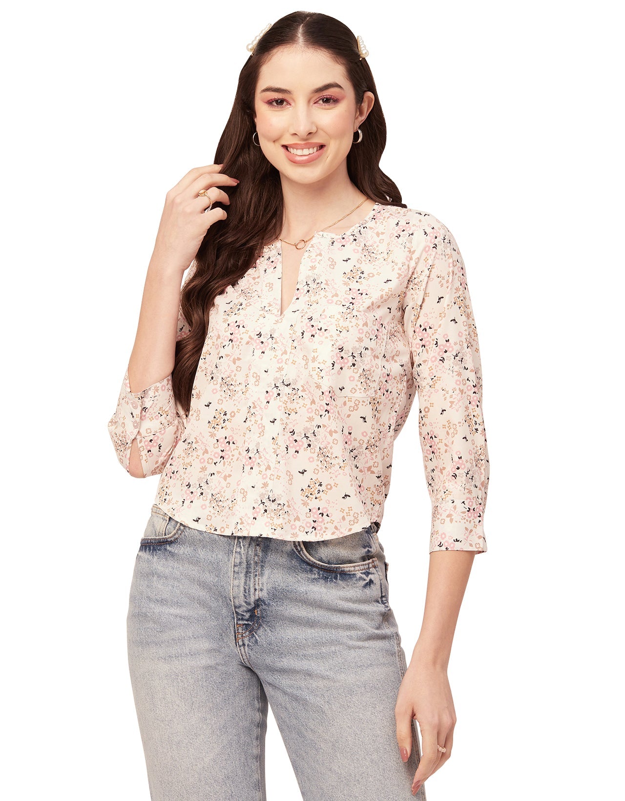 Printed V Neck Short Top