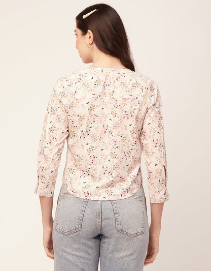 Printed V Neck Short Top