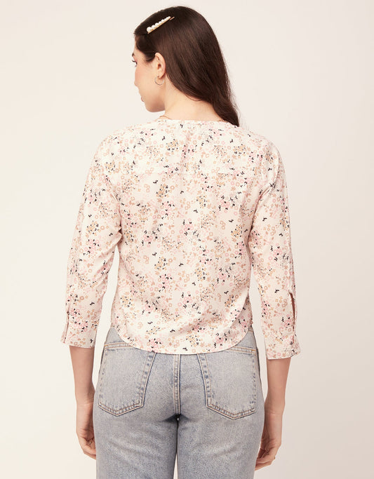 Printed V Neck Short Top