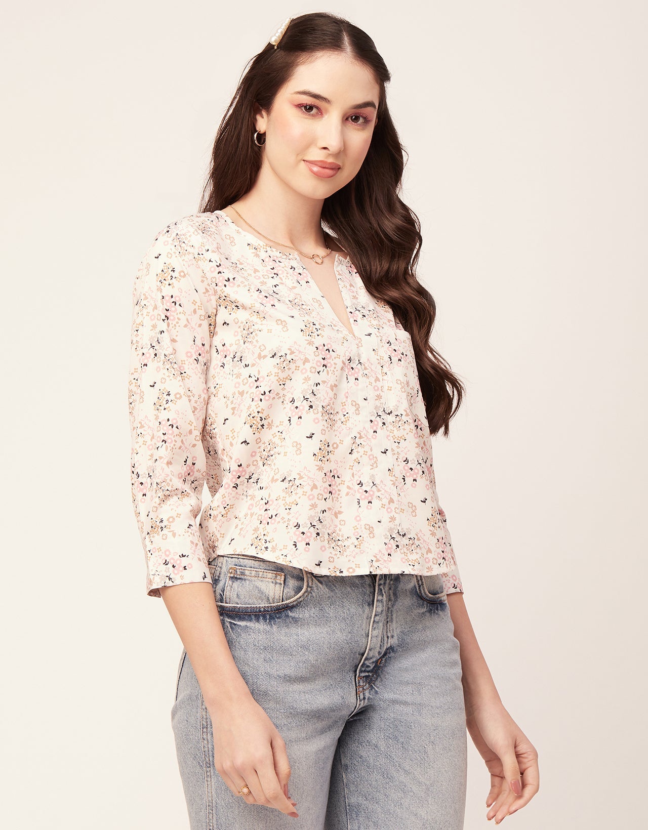 Printed V Neck Short Top