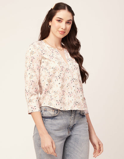 Printed V Neck Short Top