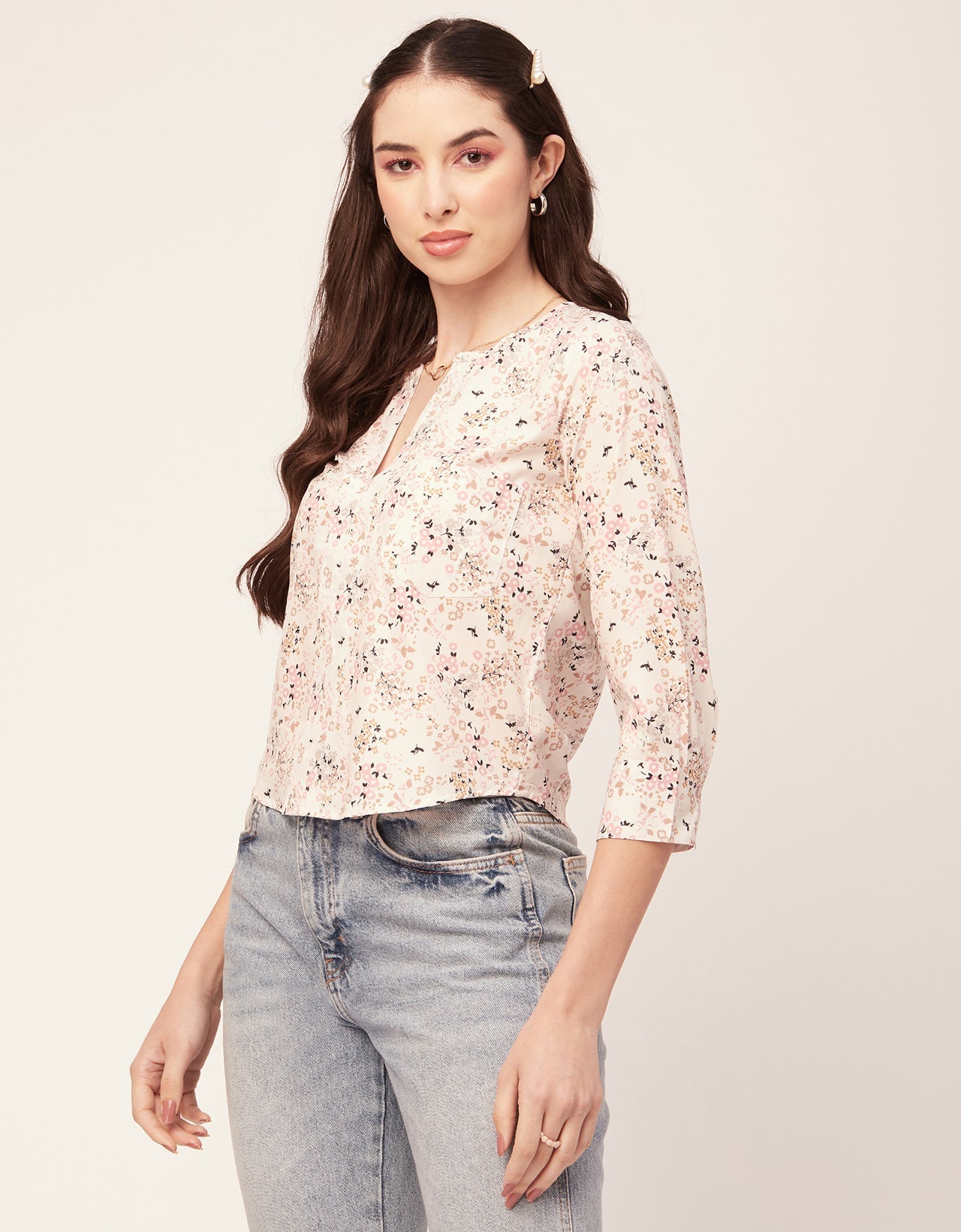 Printed V Neck Short Top