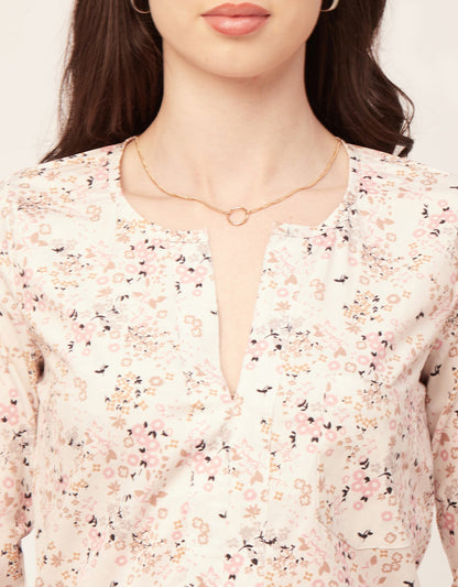Printed V Neck Short Top