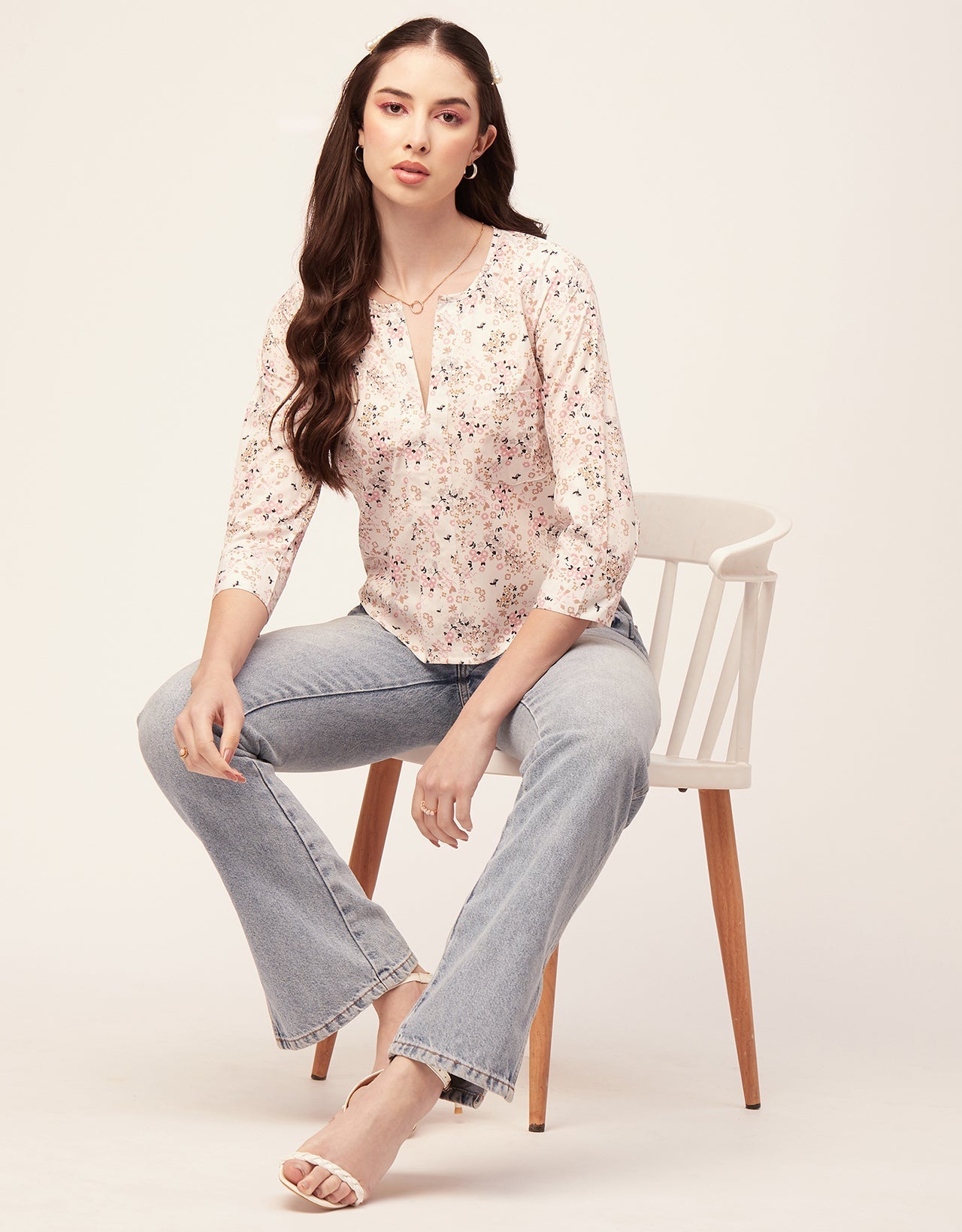 Printed V Neck Short Top
