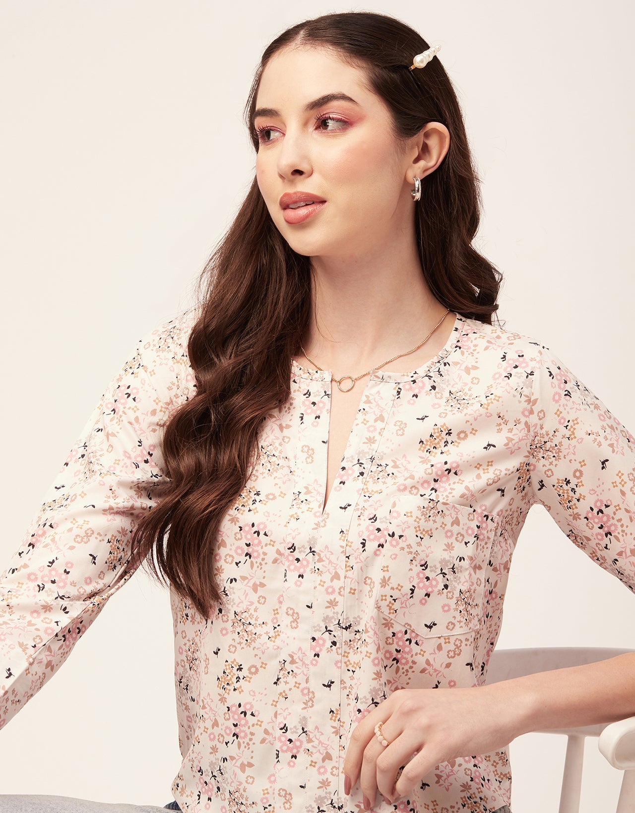 Printed V Neck Short Top