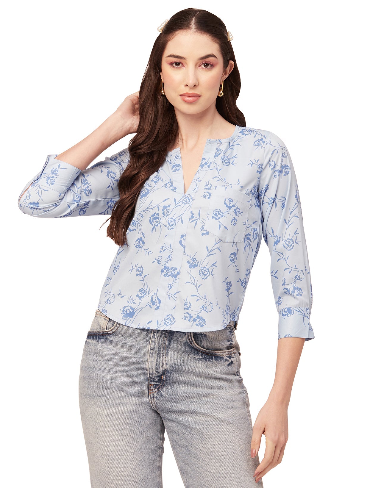 Printed V Neck Short Top