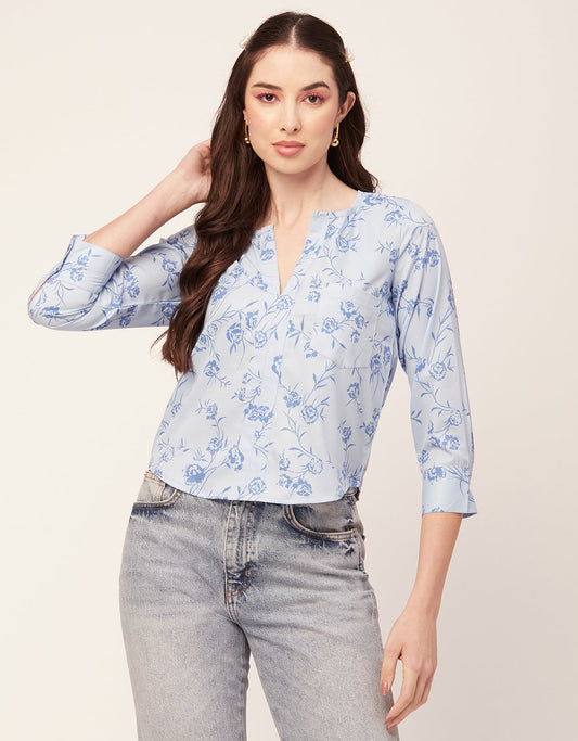 Printed V Neck Short Top