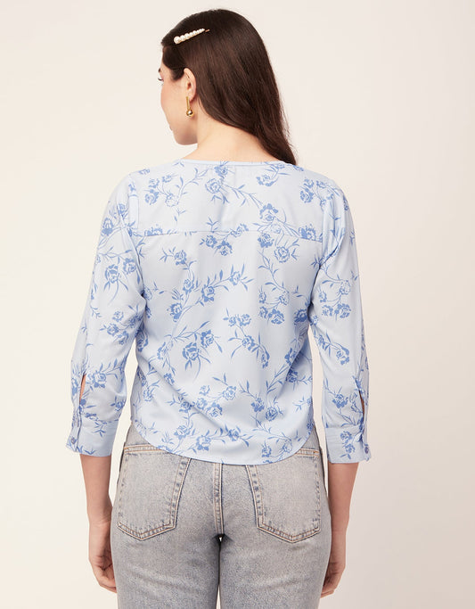 Printed V Neck Short Top