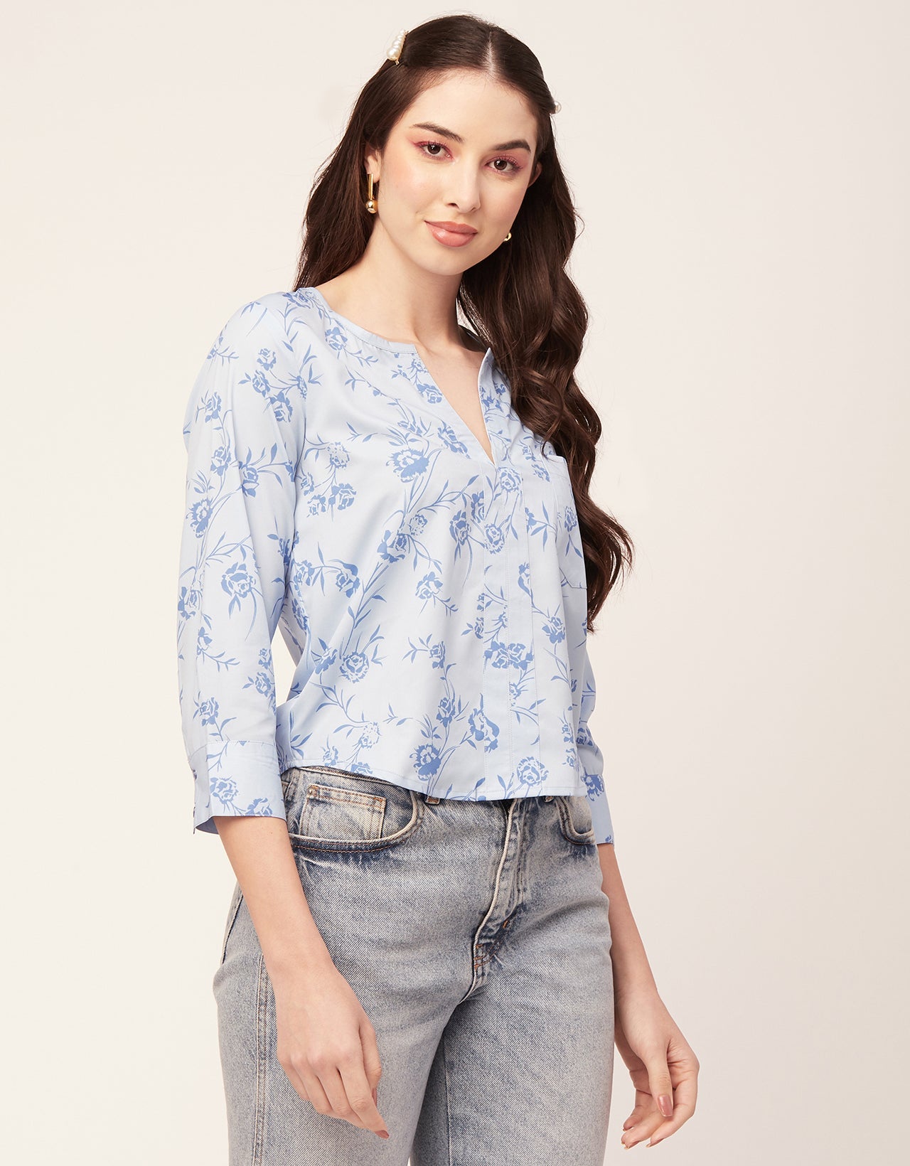 Printed V Neck Short Top