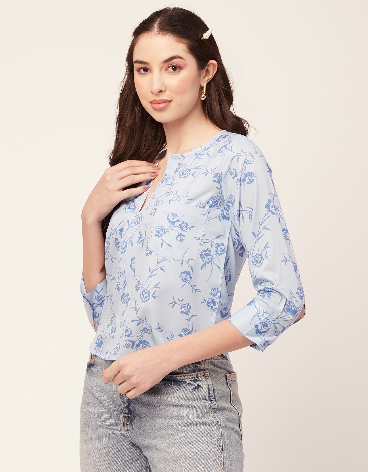 Printed V Neck Short Top