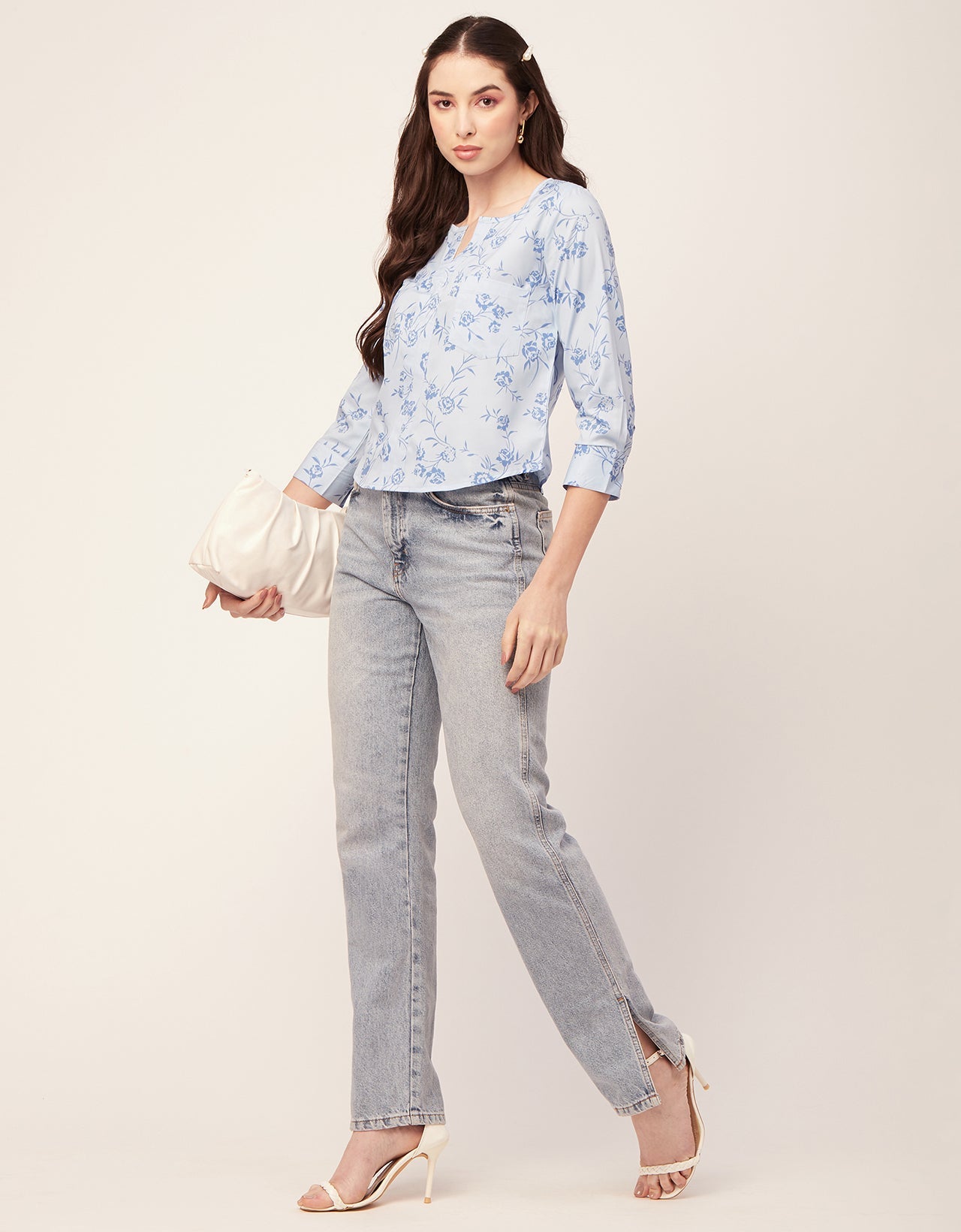 Printed V Neck Short Top