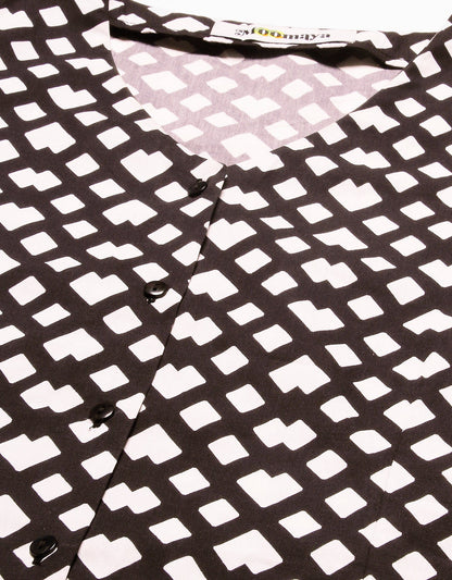 Printed V Neck Puff Sleeve