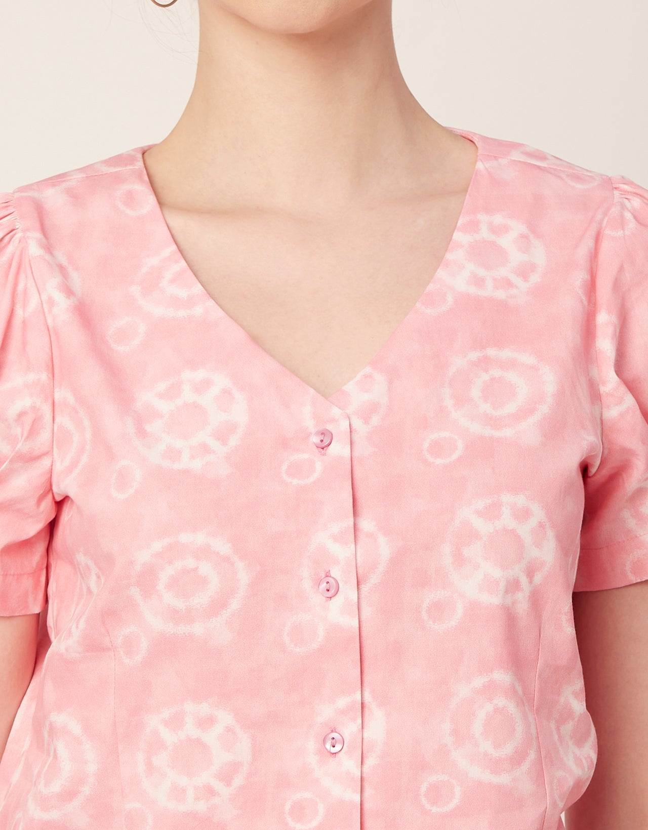 Printed V Neck Puff Sleeve