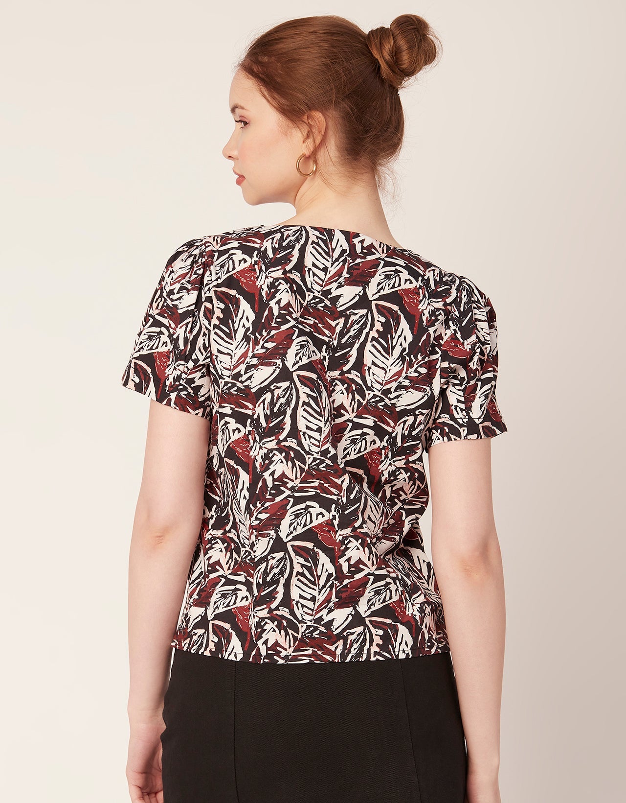 Printed V Neck Puff Sleeve