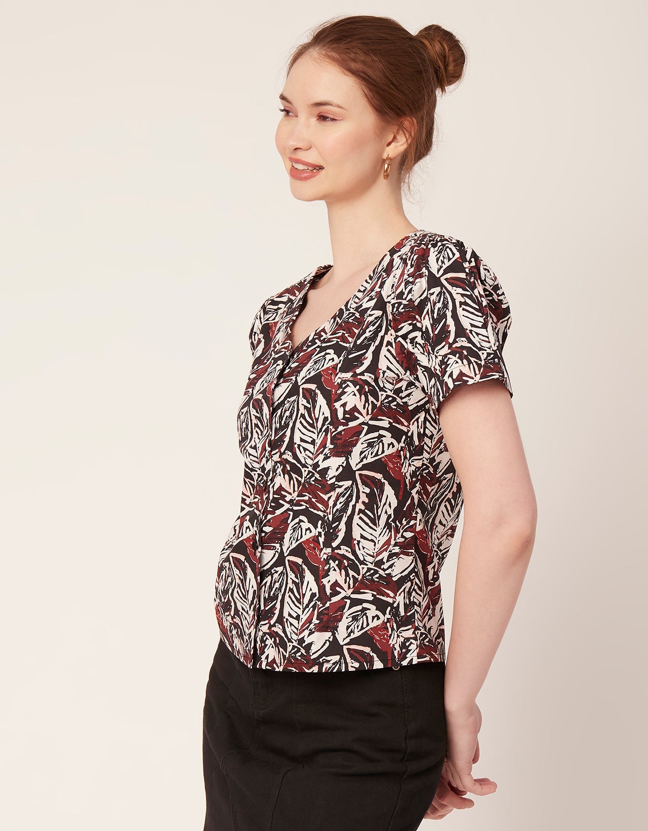 Printed V Neck Puff Sleeve