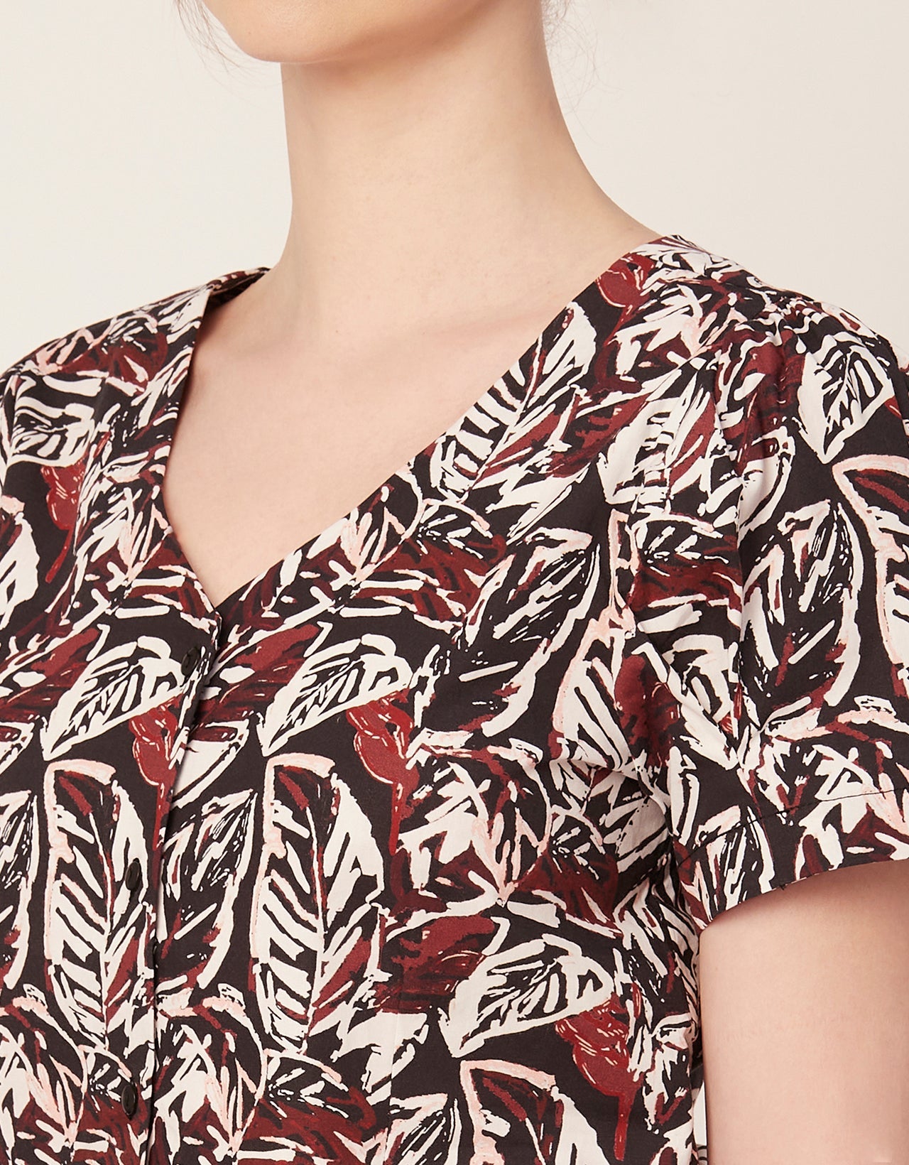 Printed V Neck Puff Sleeve