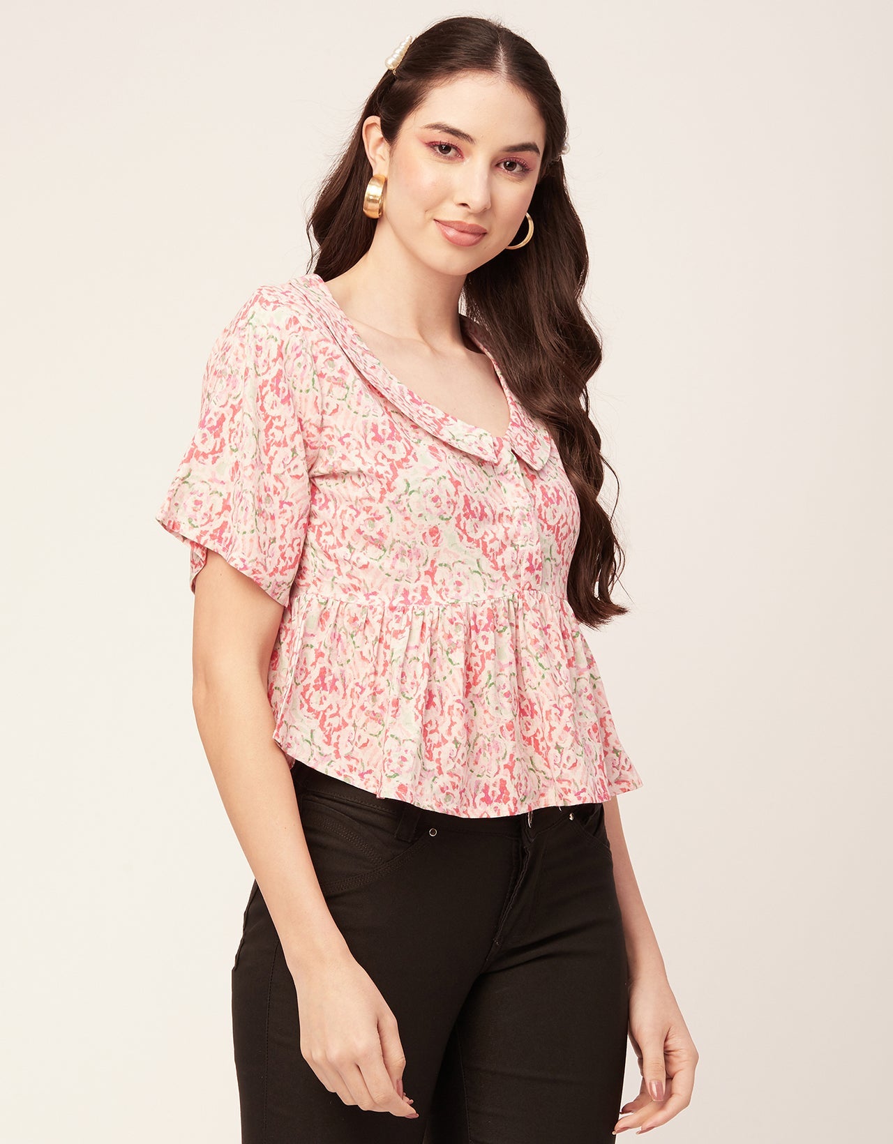 Printed Peplum Flutter Top